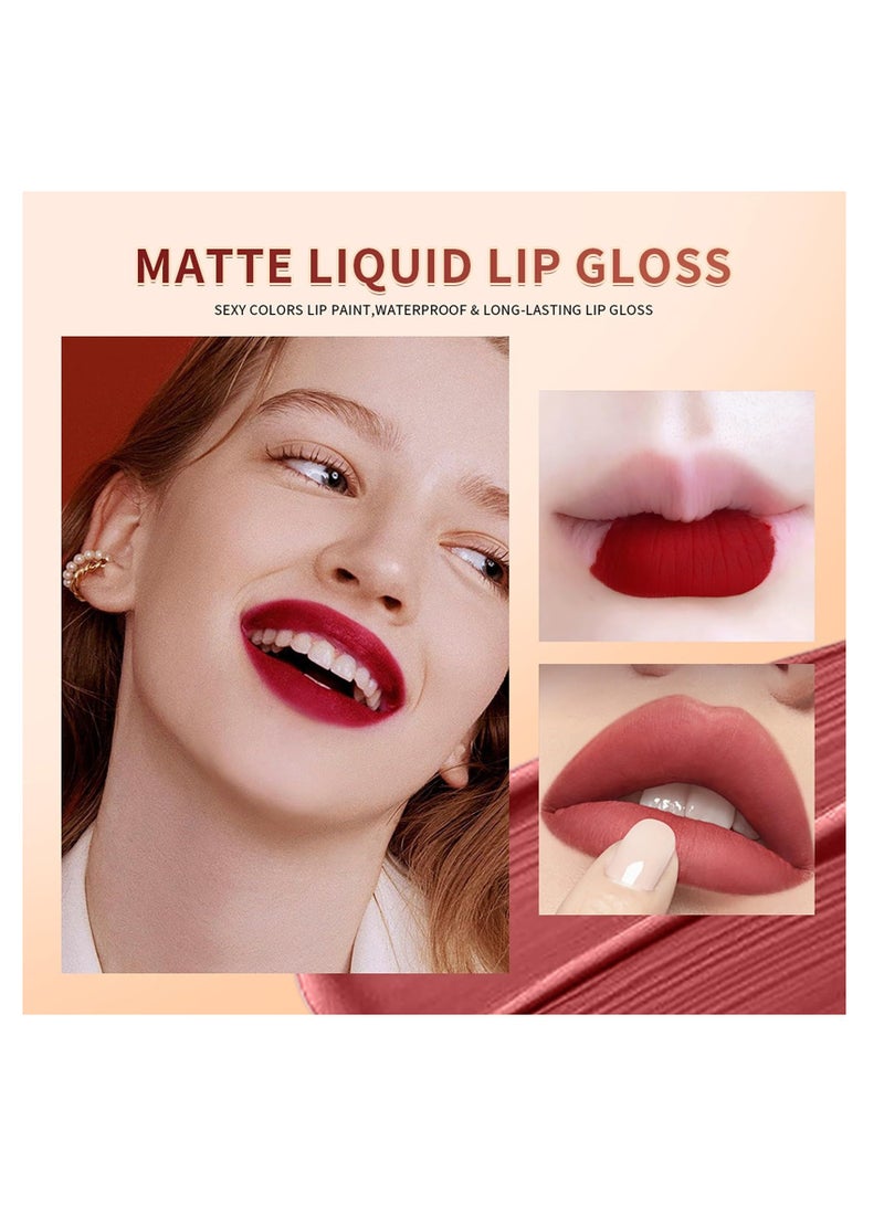 3Pcs Matte Lipstick, 3 Colors Velvet Nude High Pigment Not Fade Smooth Long-Lasting Wear Non-Stick Cup Waterproof Matte Lip Gloss for Lip Makeup for Women and Teenage Girls