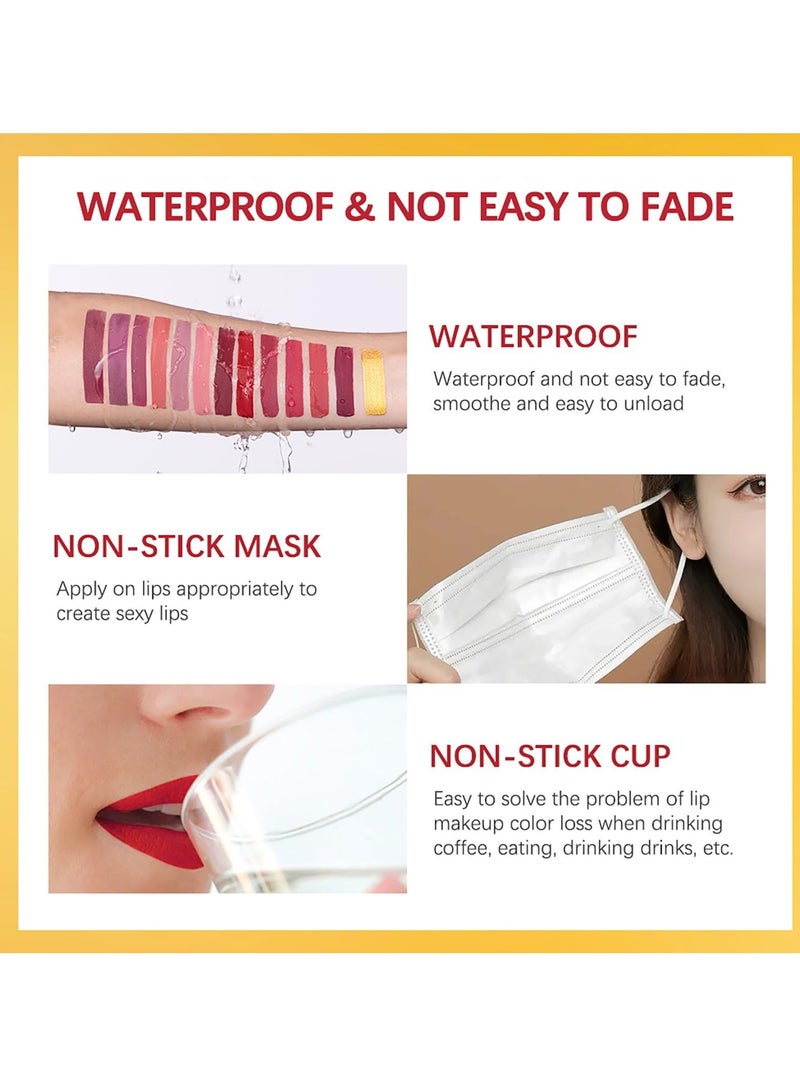 3Pcs Matte Lipstick, 3 Colors Velvet Nude High Pigment Not Fade Smooth Long-Lasting Wear Non-Stick Cup Waterproof Matte Lip Gloss for Lip Makeup for Women and Teenage Girls