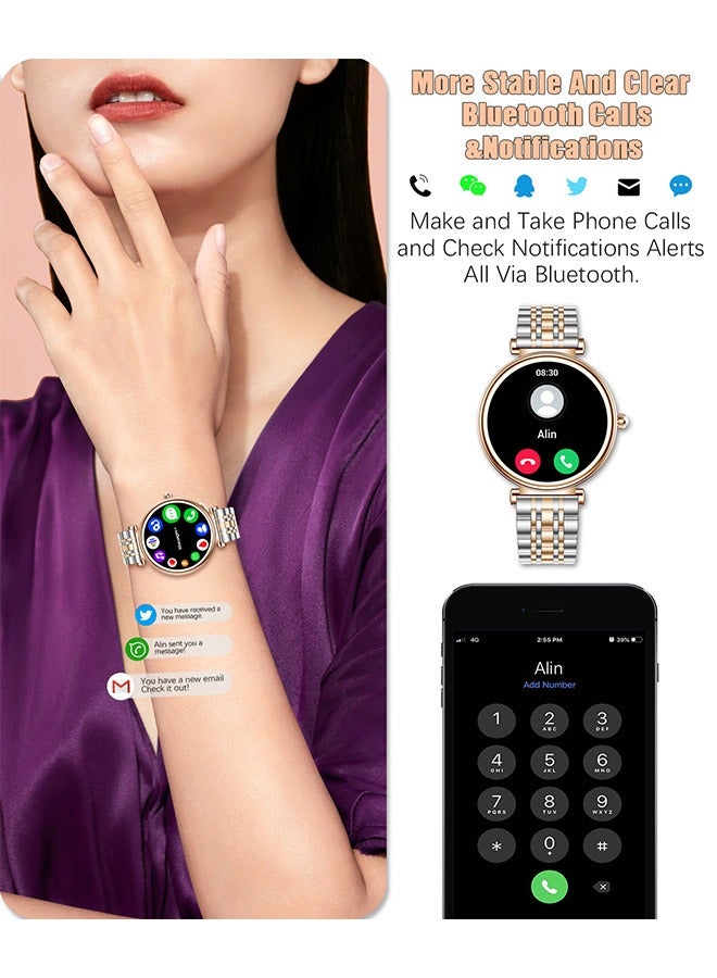 Smart Watches for Women with Diamonds, 1.27”HD Screen Bluetooth Smartwatch for Android iOS Phones, Waterproof Fitness Activity Trackers with Heart Rate/SpO2/BP/Sleep Monitor