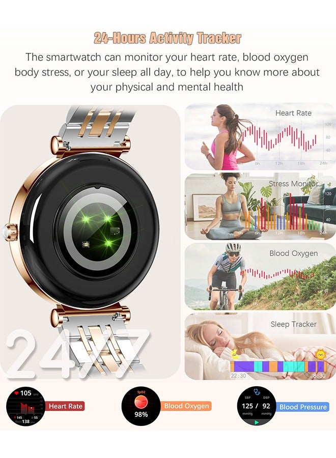 Smart Watches for Women with Diamonds, 1.27”HD Screen Bluetooth Smartwatch for Android iOS Phones, Waterproof Fitness Activity Trackers with Heart Rate/SpO2/BP/Sleep Monitor