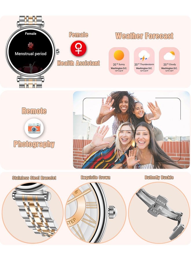 Smart Watches for Women with Diamonds, 1.27”HD Screen Bluetooth Smartwatch for Android iOS Phones, Waterproof Fitness Activity Trackers with Heart Rate/SpO2/BP/Sleep Monitor