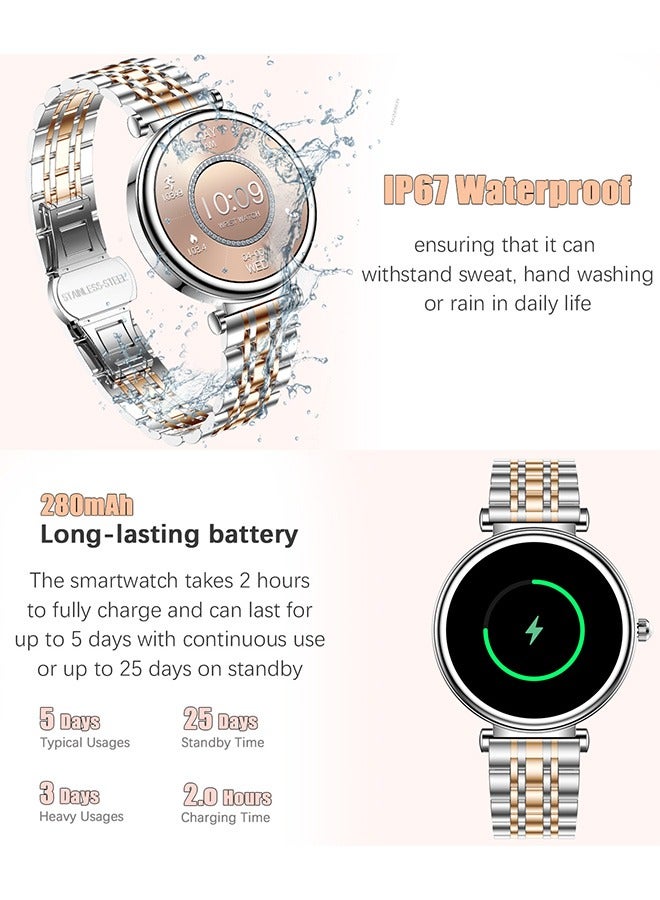 Smart Watches for Women with Diamonds, 1.27”HD Screen Bluetooth Smartwatch for Android iOS Phones, Waterproof Fitness Activity Trackers with Heart Rate/SpO2/BP/Sleep Monitor