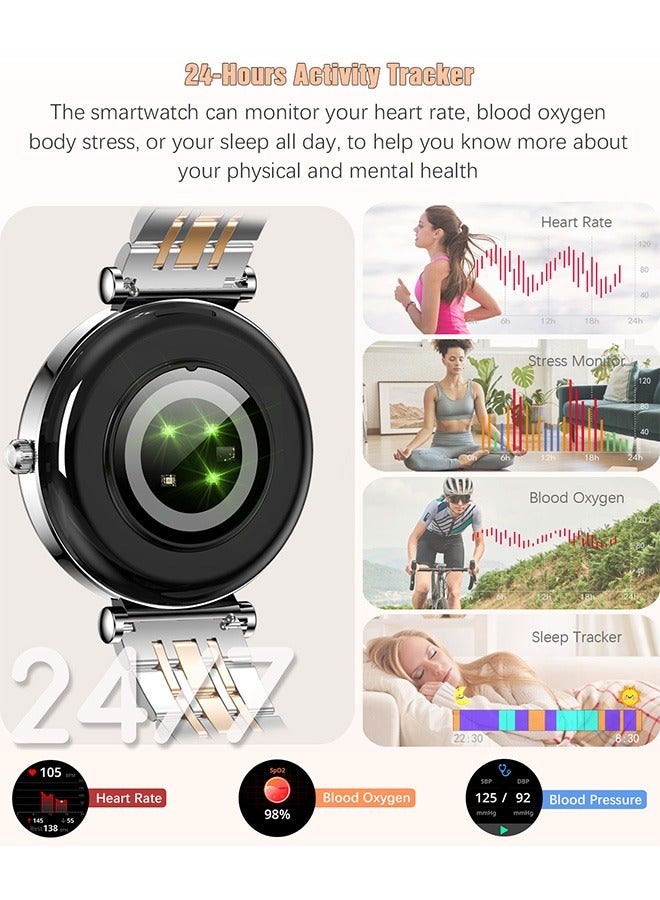 Smart Watches for Women with Diamonds, 1.27”HD Screen Bluetooth Smartwatch for Android iOS Phones, Waterproof Fitness Activity Trackers with Heart Rate/SpO2/BP/Sleep Monitor