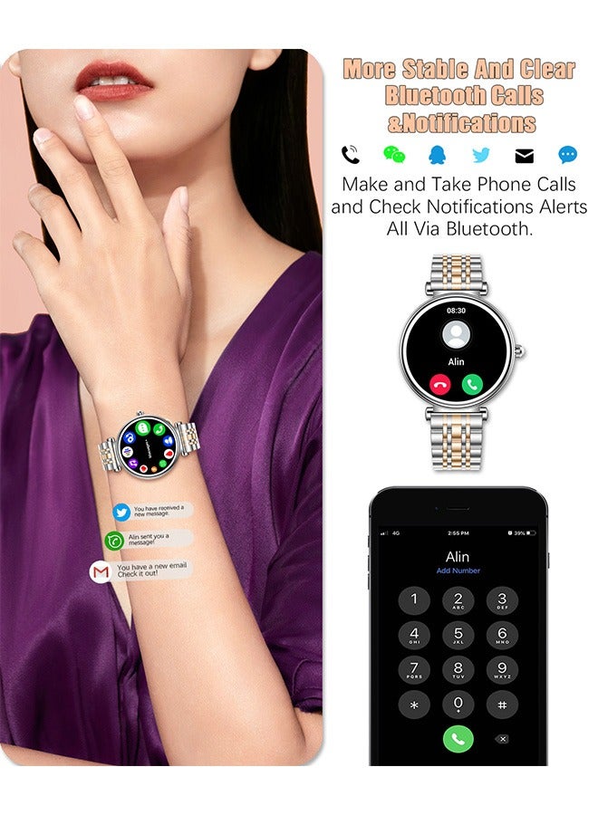Smart Watches for Women with Diamonds, 1.27”HD Screen Bluetooth Smartwatch for Android iOS Phones, Waterproof Fitness Activity Trackers with Heart Rate/SpO2/BP/Sleep Monitor