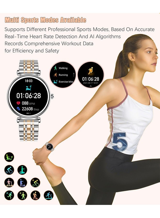 Smart Watches for Women with Diamonds, 1.27”HD Screen Bluetooth Smartwatch for Android iOS Phones, Waterproof Fitness Activity Trackers with Heart Rate/SpO2/BP/Sleep Monitor