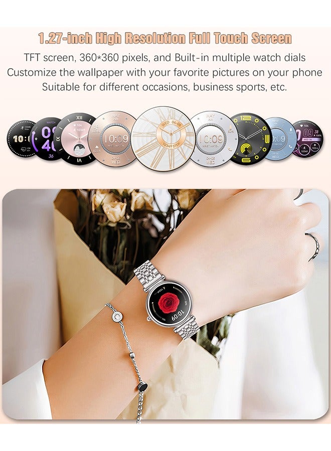 Smart Watches for Women with Diamonds, 1.27”HD Screen Bluetooth Smartwatch for Android iOS Phones, Waterproof Fitness Activity Trackers with Heart Rate/SpO2/BP/Sleep Monitor