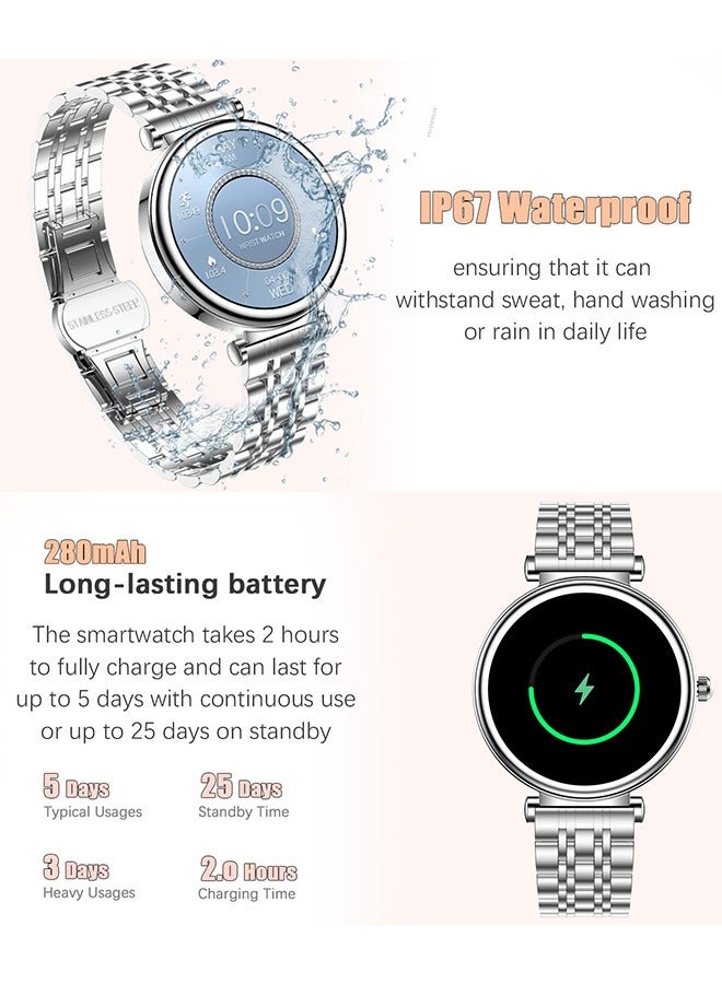 Smart Watches for Women with Diamonds, 1.27”HD Screen Bluetooth Smartwatch for Android iOS Phones, Waterproof Fitness Activity Trackers with Heart Rate/SpO2/BP/Sleep Monitor
