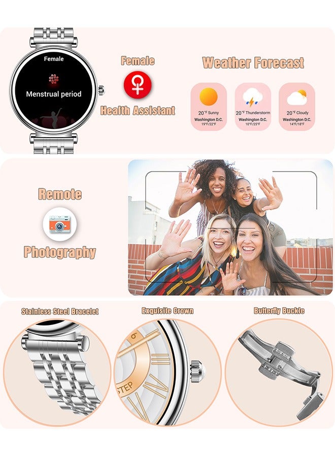 Smart Watches for Women with Diamonds, 1.27”HD Screen Bluetooth Smartwatch for Android iOS Phones, Waterproof Fitness Activity Trackers with Heart Rate/SpO2/BP/Sleep Monitor