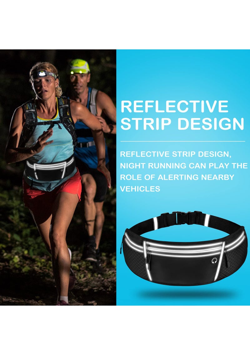 Running Waist Pack for Men/Women, Large Capacity Runner Waist Pack with 4 Pocketsfor Jogging, Walking, Cycling, Workout, Reflective No Bounce Waist Bag, Easy Carry Large Phones (black)