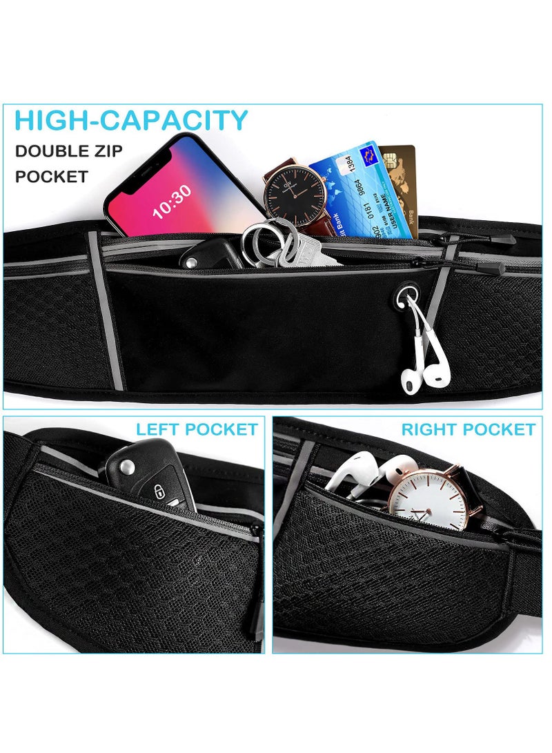 Running Waist Pack for Men/Women, Large Capacity Runner Waist Pack with 4 Pocketsfor Jogging, Walking, Cycling, Workout, Reflective No Bounce Waist Bag, Easy Carry Large Phones (black)