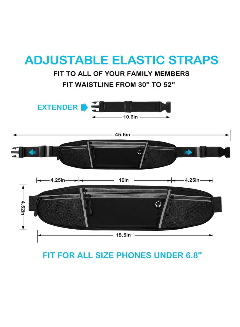 Running Waist Pack for Men/Women, Large Capacity Runner Waist Pack with 4 Pocketsfor Jogging, Walking, Cycling, Workout, Reflective No Bounce Waist Bag, Easy Carry Large Phones (black)