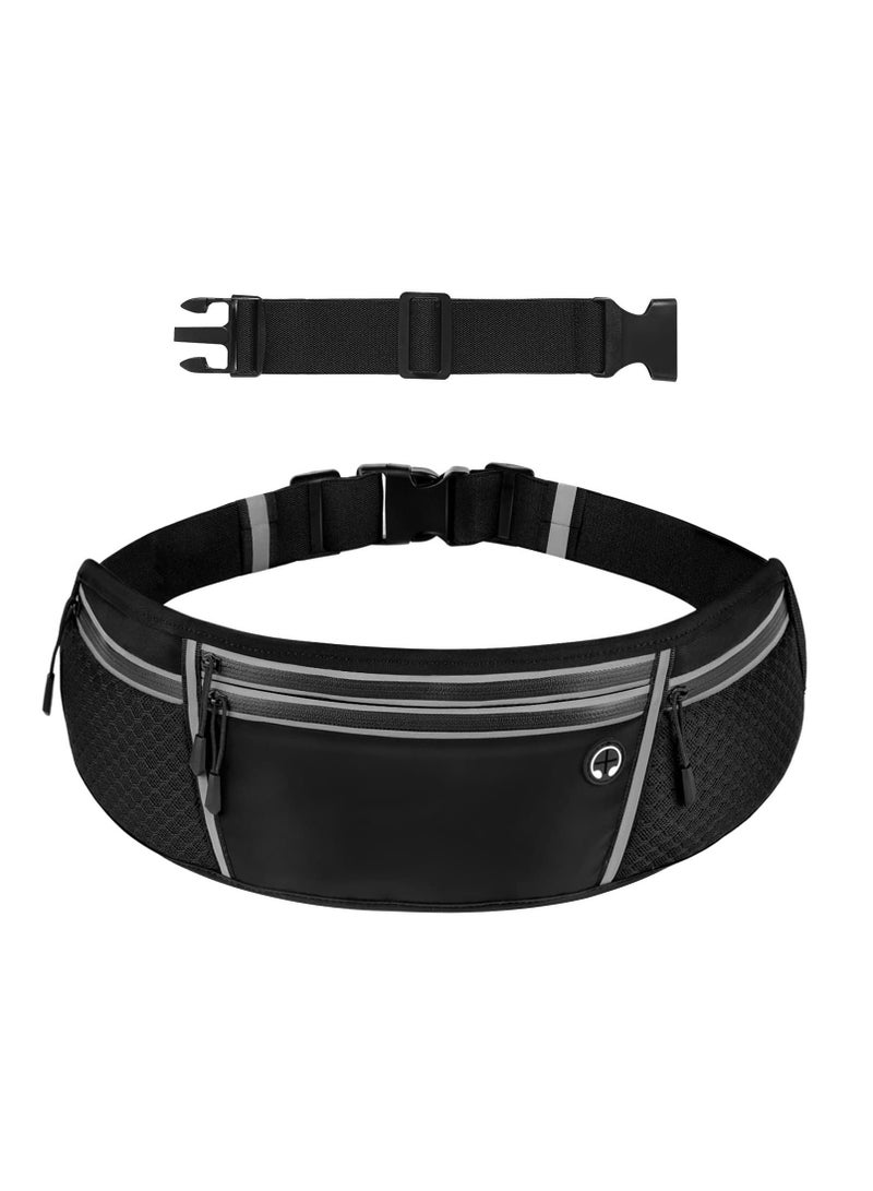 Running Waist Pack for Men/Women, Large Capacity Runner Waist Pack with 4 Pocketsfor Jogging, Walking, Cycling, Workout, Reflective No Bounce Waist Bag, Easy Carry Large Phones (black)