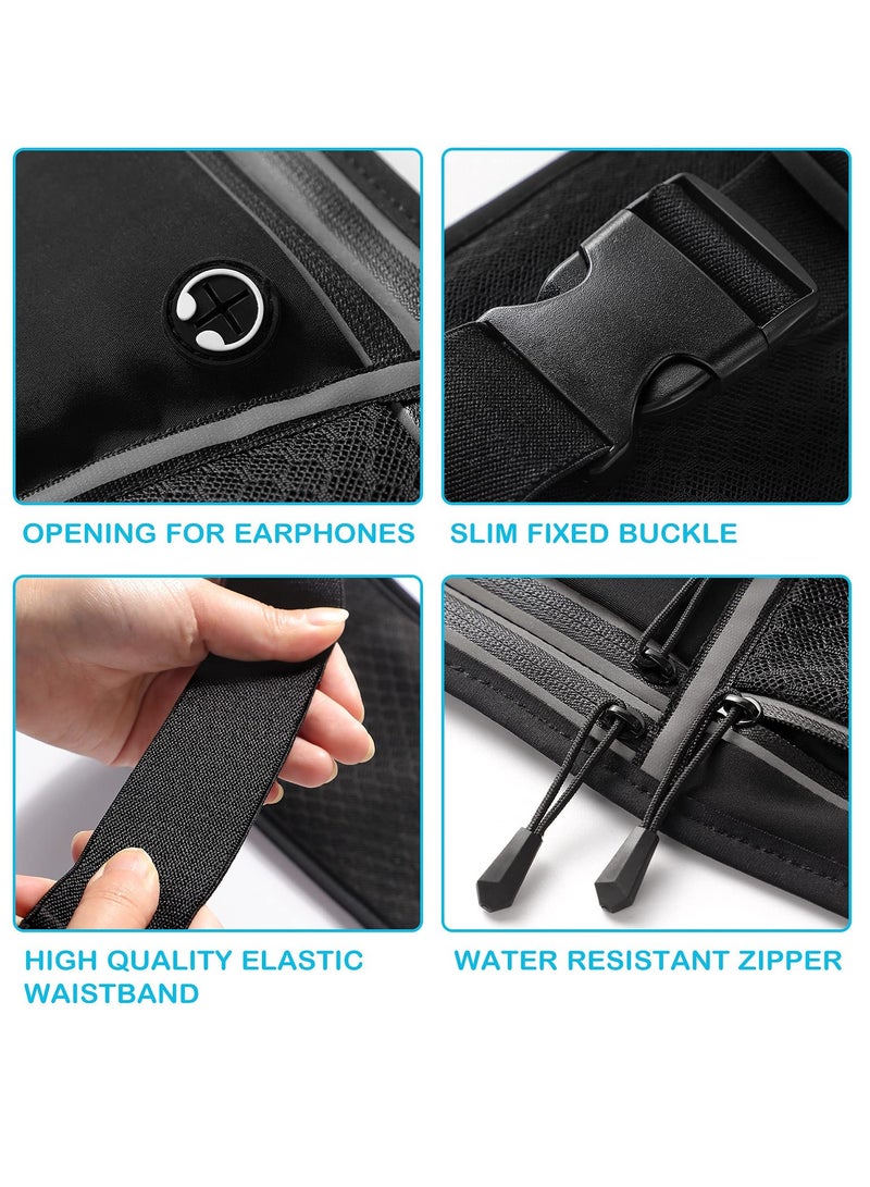Running Waist Pack for Men/Women, Large Capacity Runner Waist Pack with 4 Pocketsfor Jogging, Walking, Cycling, Workout, Reflective No Bounce Waist Bag, Easy Carry Large Phones (black)