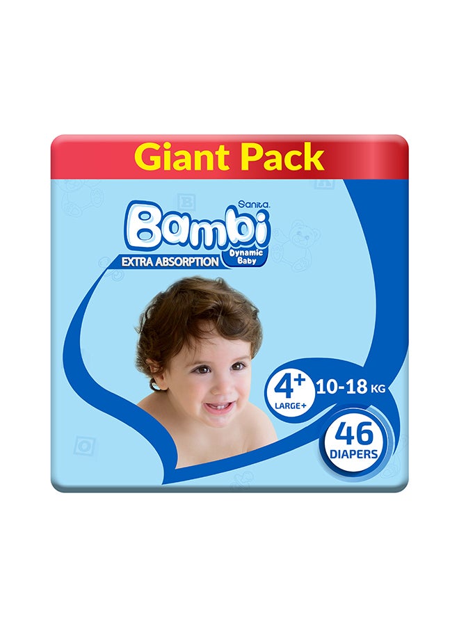 Baby Diapers Giant Pack Size 4+, Large plus, 10-18 KG, 46 Count