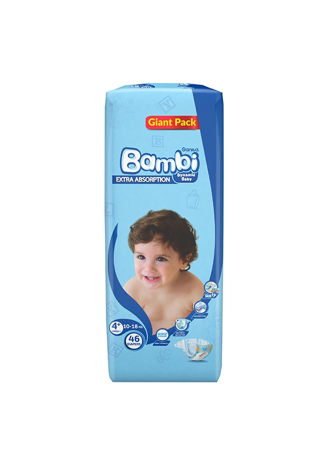 Baby Diapers Giant Pack Size 4+, Large plus, 10-18 KG, 46 Count