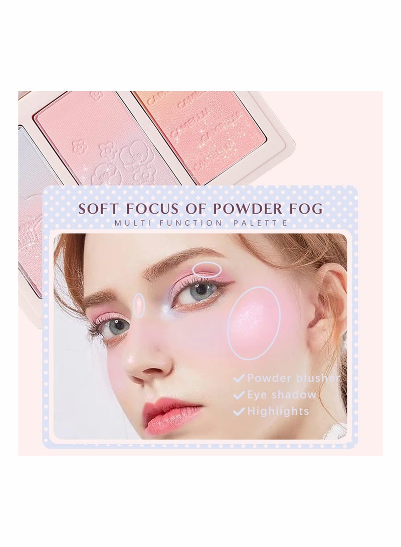 3 Colors Blush Palette Shimmer Face Highlighter Palette Waterproof and Long Lasting Matte and Shimmer 2 Blush Palette and 1 Powder Blusher Brush