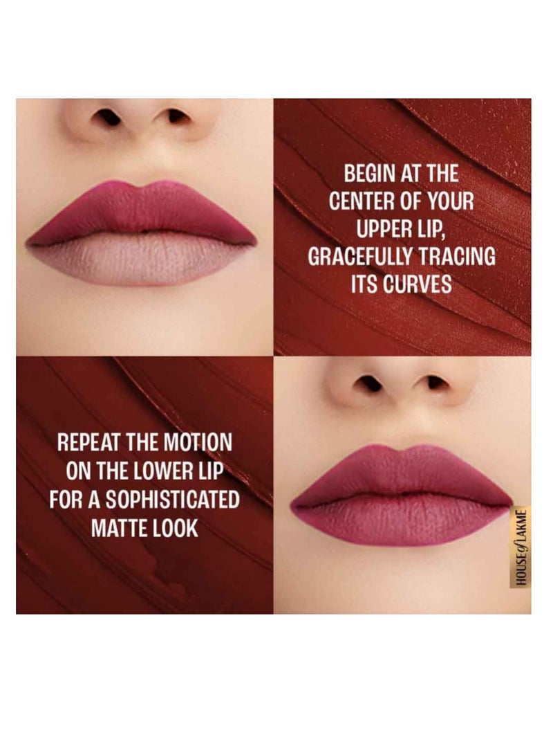 LAKMÉ Cushion Matte Lipstick Burgundy Bloom Long Lasting Comfortable Velvet Matte Finish Waterproof Non Drying Creamy Matte Bullet Lipstick 4.5G