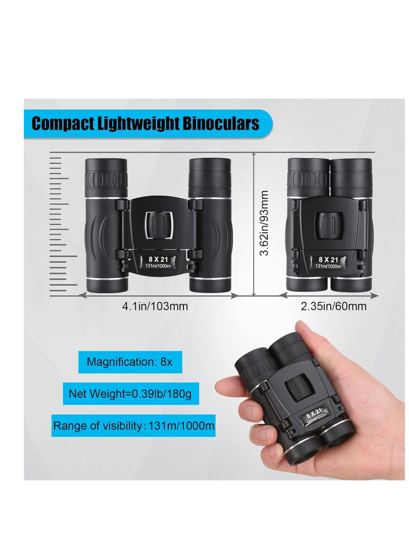 8x21 Mini Compact Pocket Binoculars, Lightweight Foldable Easy Focus Small Binoculars for Adults Kids Bird Watching,Opera Concert, Travel, Hiking, Outdoor Scenery, Football Game