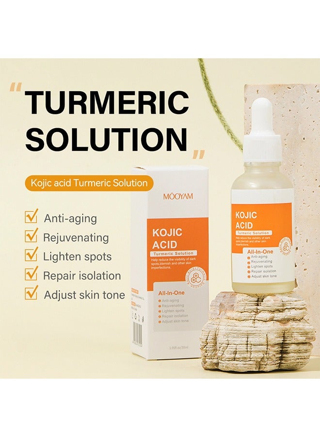 Kojic Acid Turmeric Solution- Reduca The Dark Spots Anti Aging Serum,Lighten Spots,Adjust Skin Tone 30ml
