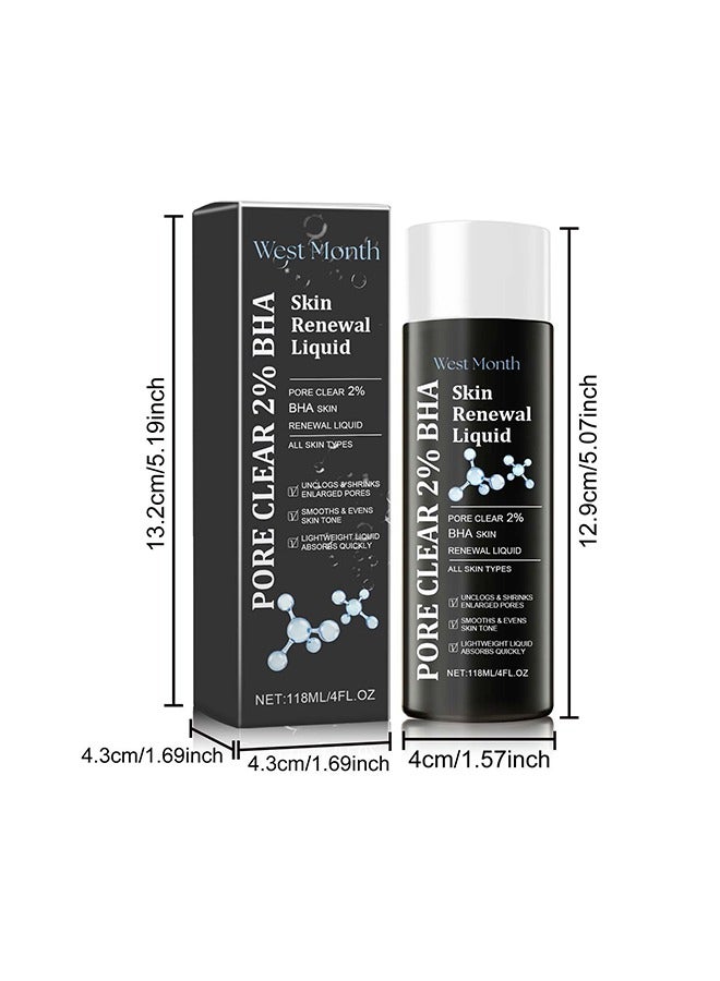 Skin Renewal liquid- pore clear 2% BHA Salicylic Acid Exfoliant Gentle Exfoliator for Blackheads Large Pores Wrinkles and Fine Lines Shrinks Enlarged Pores Smooths and Evens Skin Tone Face Exfoliator