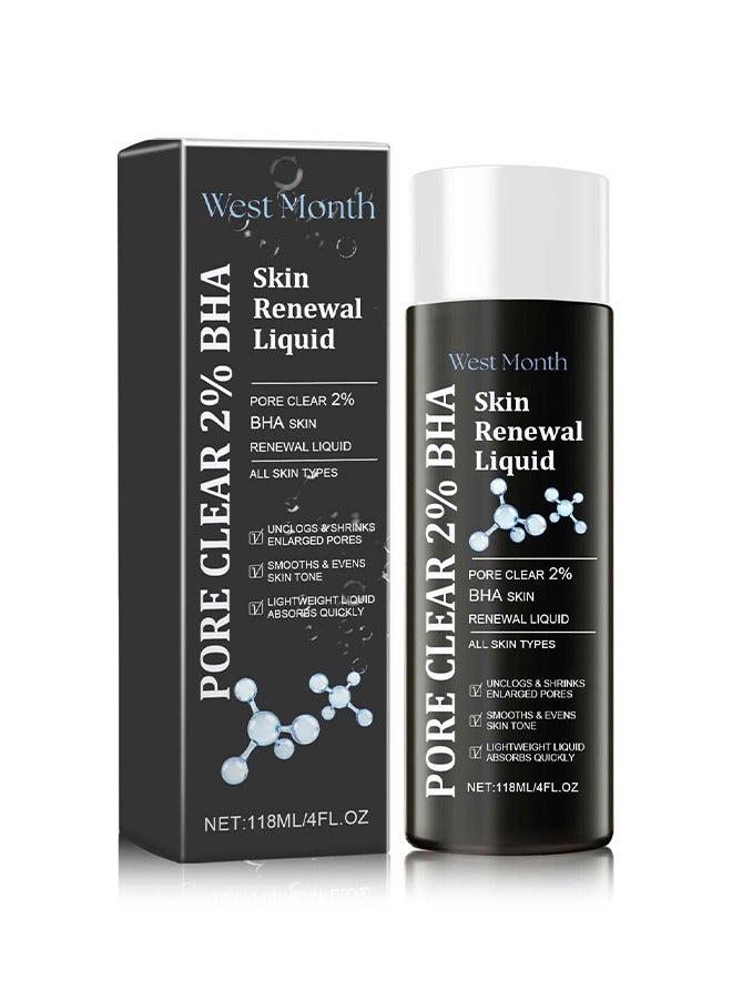 Skin Renewal liquid- pore clear 2% BHA Salicylic Acid Exfoliant Gentle Exfoliator for Blackheads Large Pores Wrinkles and Fine Lines Shrinks Enlarged Pores Smooths and Evens Skin Tone Face Exfoliator