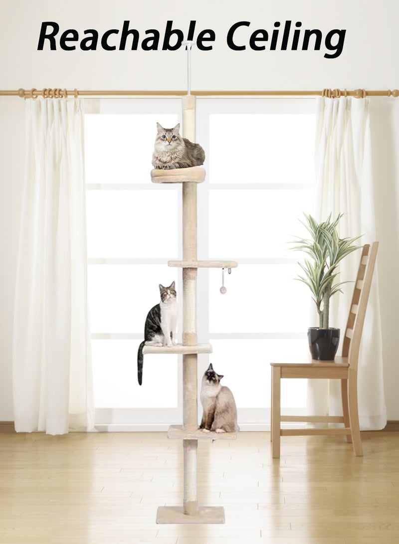 Cat Climbing Frame Top Cat Nest Cat Tree Floor to Ceiling Multi Level Climbing Tower Adjustable Height Tall Kitty Climbing Activity Center with Scratching Post