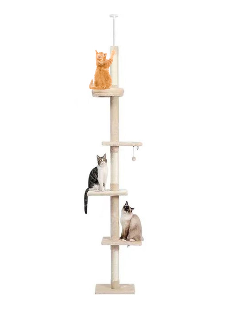 Cat Climbing Frame Top Cat Nest Cat Tree Floor to Ceiling Multi Level Climbing Tower Adjustable Height Tall Kitty Climbing Activity Center with Scratching Post