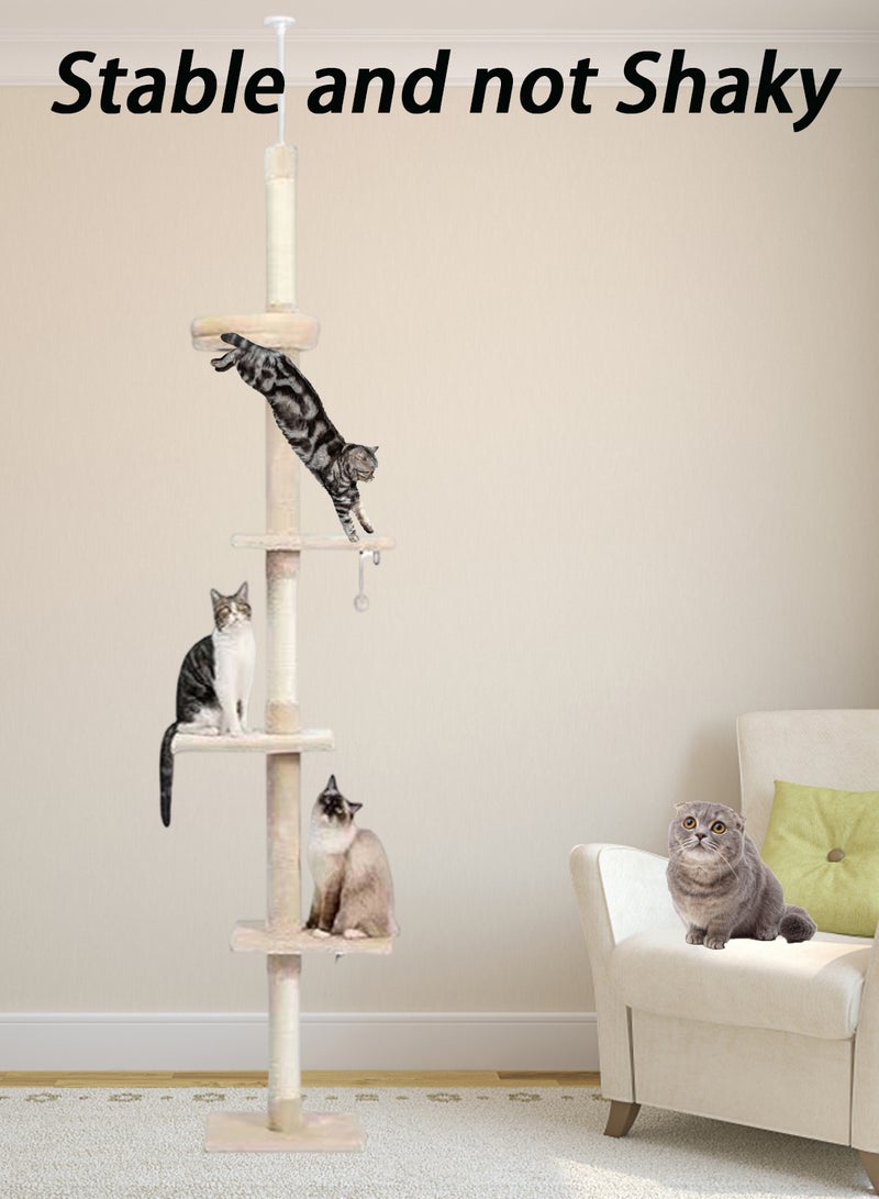 Cat Climbing Frame Top Cat Nest Cat Tree Floor to Ceiling Multi Level Climbing Tower Adjustable Height Tall Kitty Climbing Activity Center with Scratching Post