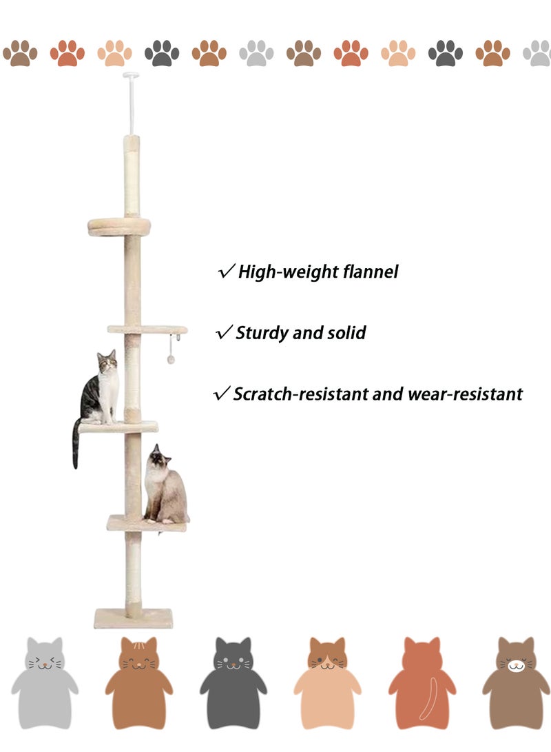 Cat Climbing Frame Top Cat Nest Cat Tree Floor to Ceiling Multi Level Climbing Tower Adjustable Height Tall Kitty Climbing Activity Center with Scratching Post