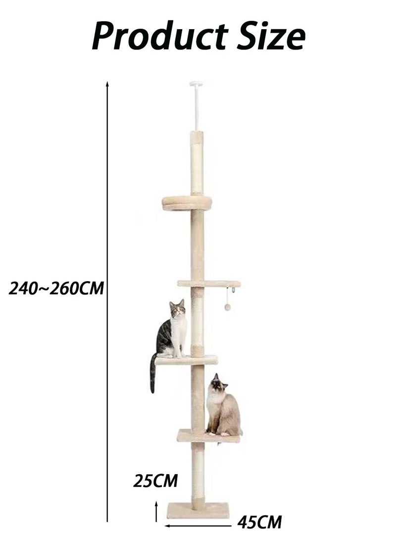 Cat Climbing Frame Top Cat Nest Cat Tree Floor to Ceiling Multi Level Climbing Tower Adjustable Height Tall Kitty Climbing Activity Center with Scratching Post