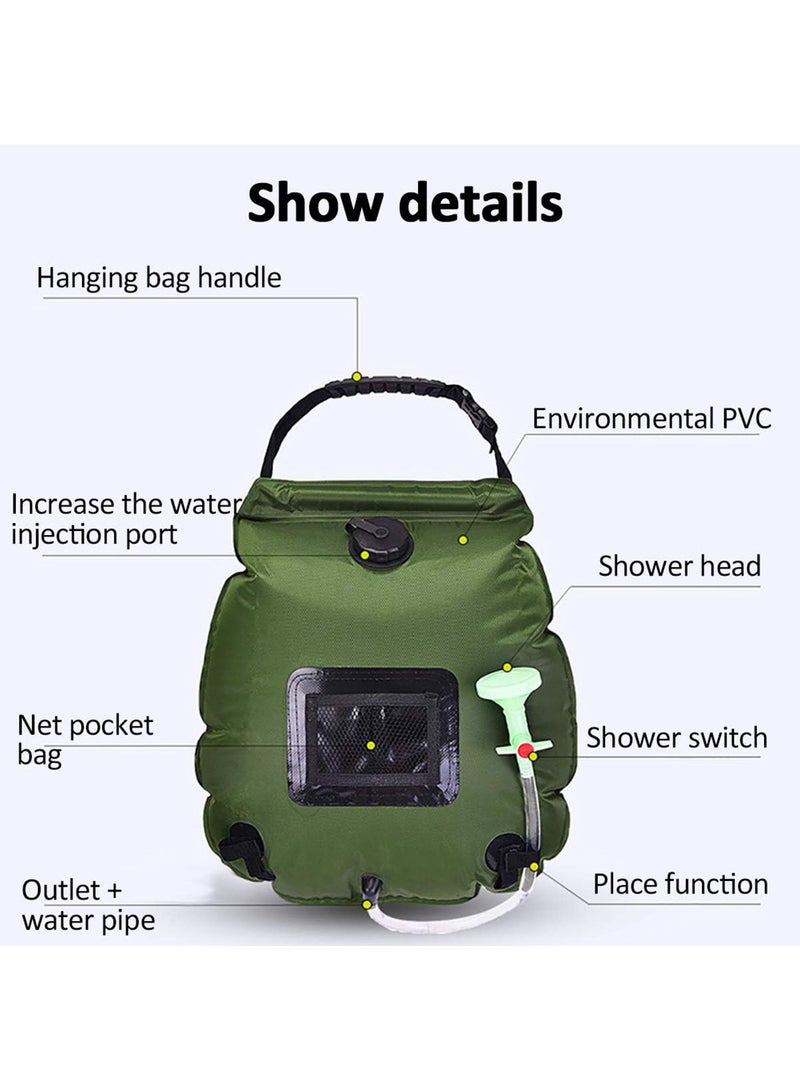 Shower Bag 5 Gallons/20L Portable Camping Shower Bag Solar Bath Bags with Removable Hose and On-Off Switchable Shower Head for Summer Camping Beach Swimming Outdoor Traveling Hiking