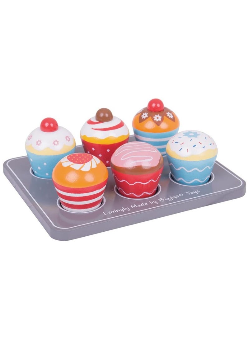 Bigjigs Toys Wood Cupcakes and Muffin Tray Play Food Toy 7 Pieces Set…