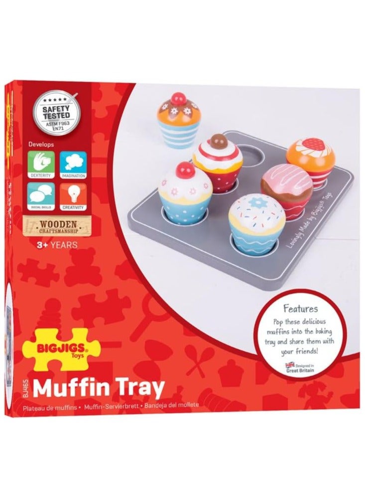 Bigjigs Toys Wood Cupcakes and Muffin Tray Play Food Toy 7 Pieces Set…