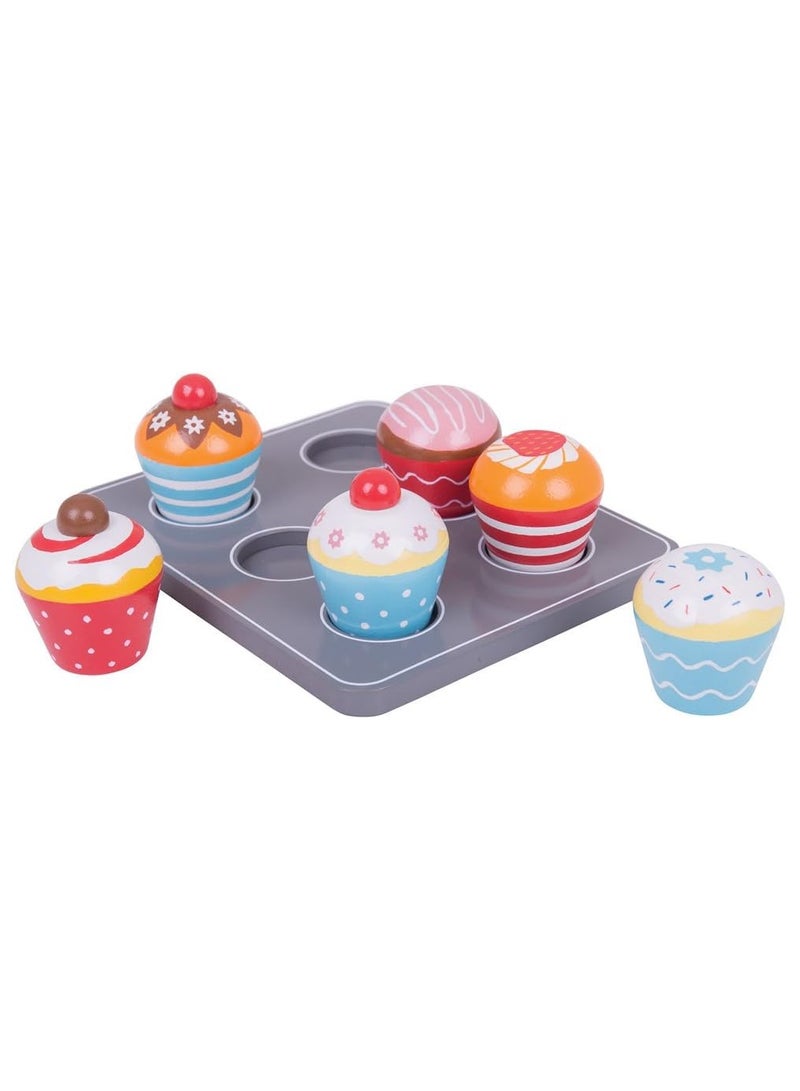 Bigjigs Toys Wood Cupcakes and Muffin Tray Play Food Toy 7 Pieces Set…