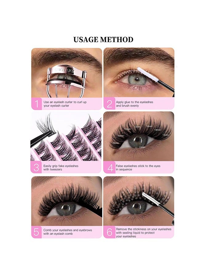 Individual Lashes Cluster Lashes DIY Eyelash Natural Look 3D Effect Black Individual False Eyelashes with Eyelash Glue
