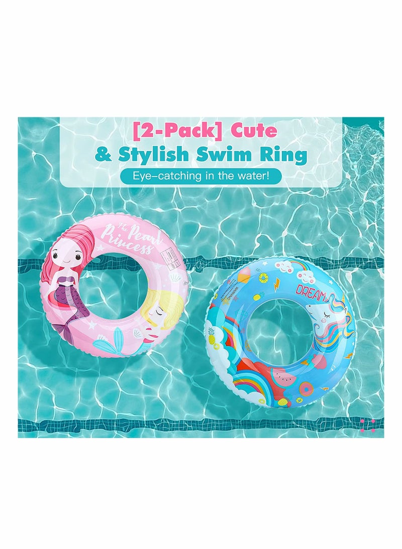 Inflatable Swim Rings, Cartoon Inflatable Round Swimming Float Ring Floatie Water Fun Beach Party Swim Pool Toys with Repair Patch for Kids Adults