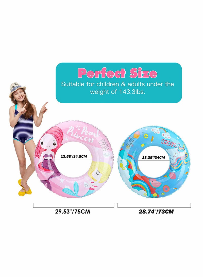 Inflatable Swim Rings, Cartoon Inflatable Round Swimming Float Ring Floatie Water Fun Beach Party Swim Pool Toys with Repair Patch for Kids Adults