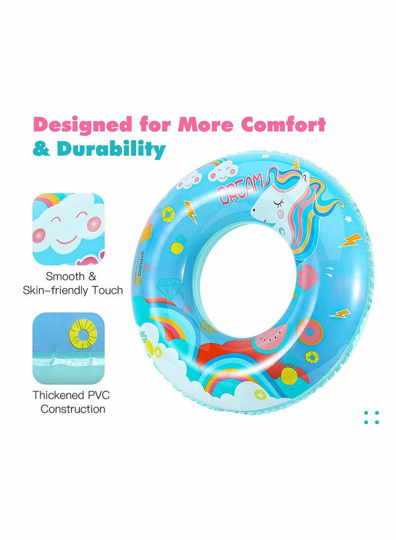Inflatable Swim Rings, Cartoon Inflatable Round Swimming Float Ring Floatie Water Fun Beach Party Swim Pool Toys with Repair Patch for Kids Adults