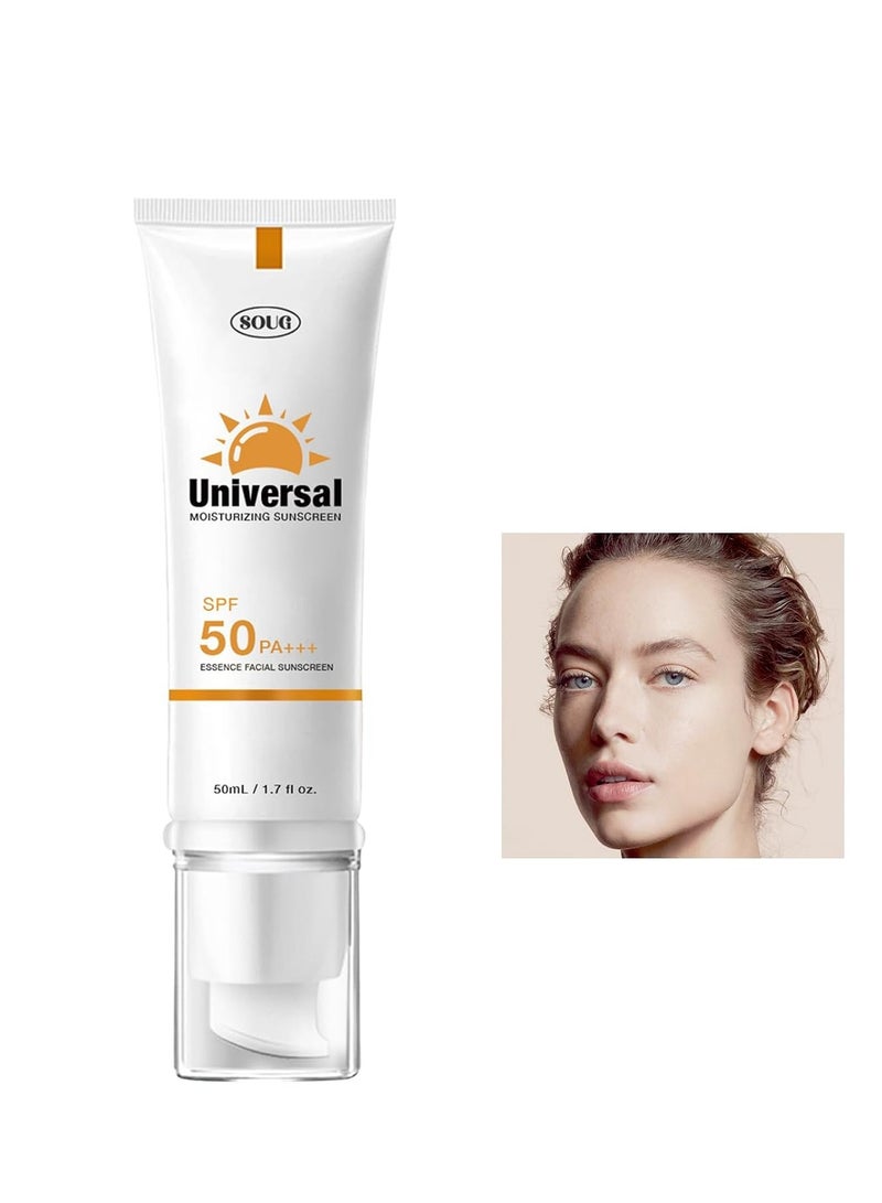 50ml Tinted Sunscreen For Face(white), Face Sunscreen SPF 50+ PA++++, Daily Moisturizer Sunscreen for Face, Against UVA and UVB Rays, No White Cast, Hydrating Sun Essence Face Sunscreen