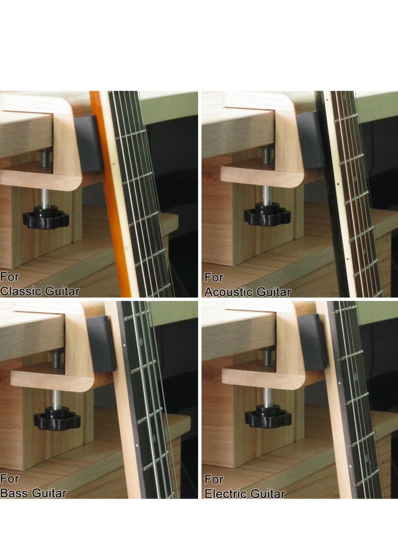 Wooden Guitar Stand Holder, Portable Neck Rest Cradle Adjustable Desk Edge Clamp Fits Table Tops up to 3.5cm Thick, Holds Single Acoustic, Electric Guitar, Bass