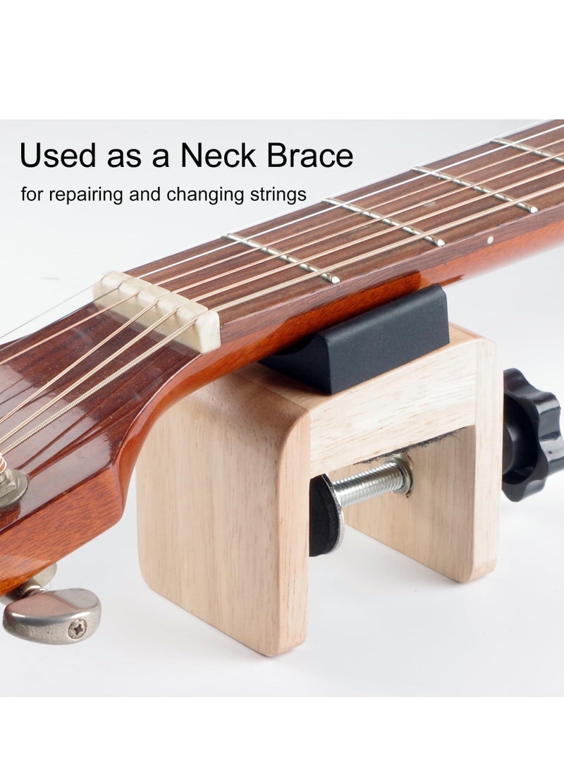 Wooden Guitar Stand Holder, Portable Neck Rest Cradle Adjustable Desk Edge Clamp Fits Table Tops up to 3.5cm Thick, Holds Single Acoustic, Electric Guitar, Bass