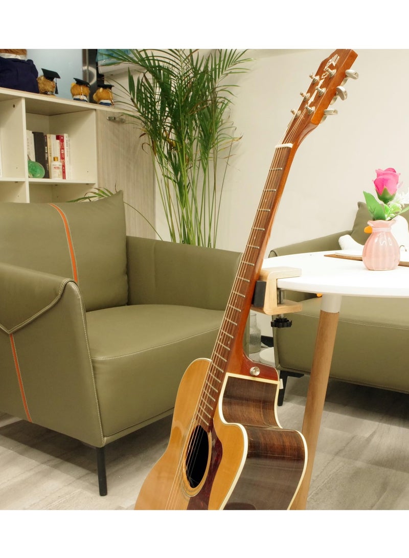 Wooden Guitar Stand Holder, Portable Neck Rest Cradle Adjustable Desk Edge Clamp Fits Table Tops up to 3.5cm Thick, Holds Single Acoustic, Electric Guitar, Bass