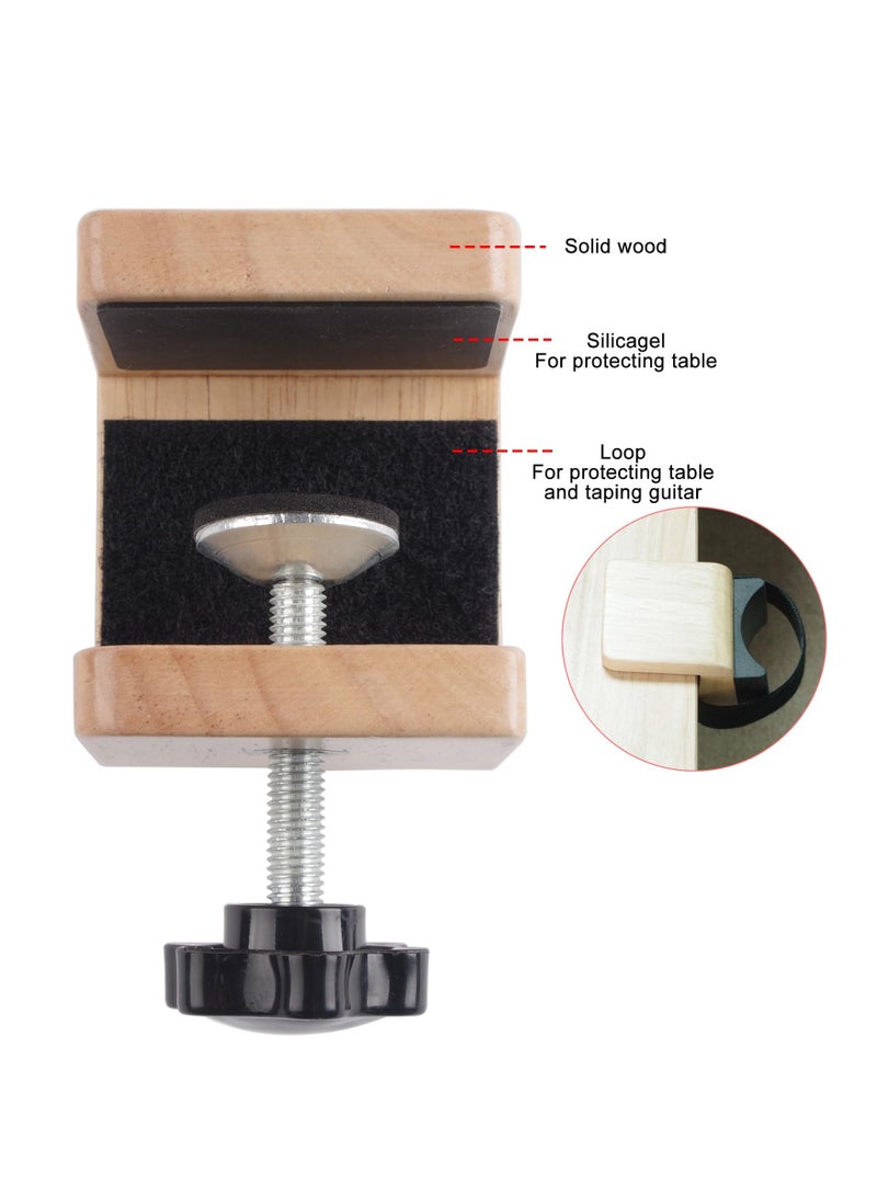 Wooden Guitar Stand Holder, Portable Neck Rest Cradle Adjustable Desk Edge Clamp Fits Table Tops up to 3.5cm Thick, Holds Single Acoustic, Electric Guitar, Bass