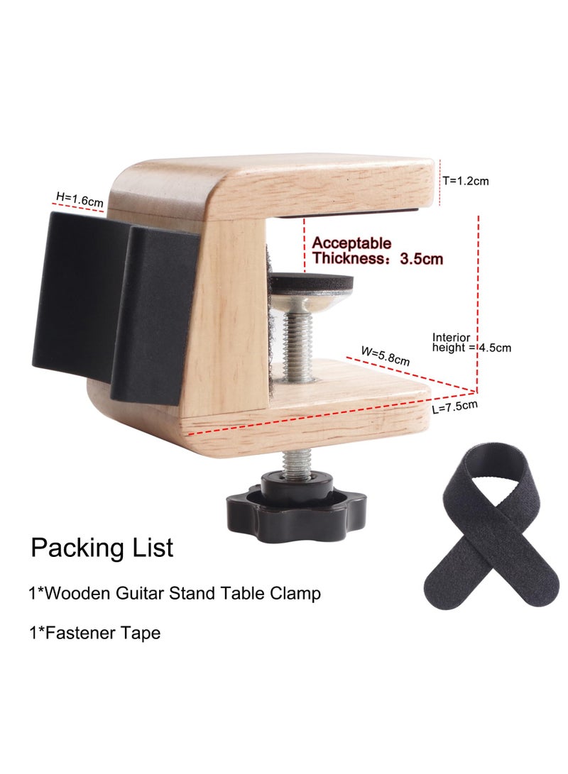 Wooden Guitar Stand Holder, Portable Neck Rest Cradle Adjustable Desk Edge Clamp Fits Table Tops up to 3.5cm Thick, Holds Single Acoustic, Electric Guitar, Bass