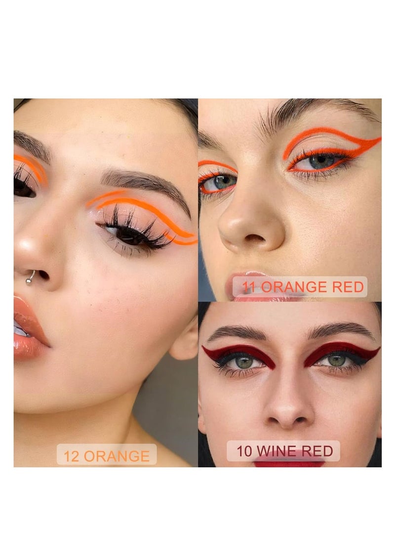 6Pcs Waterproof Colored Eyeliner Liquid Eye Liner Set, Waterproof Liquid Eyeliner, Light Green Pink Wine Red Orange Red, Fine Speed Dry Liquid Eyeliner, Waterproof, Long-Stay and Mess-Proof