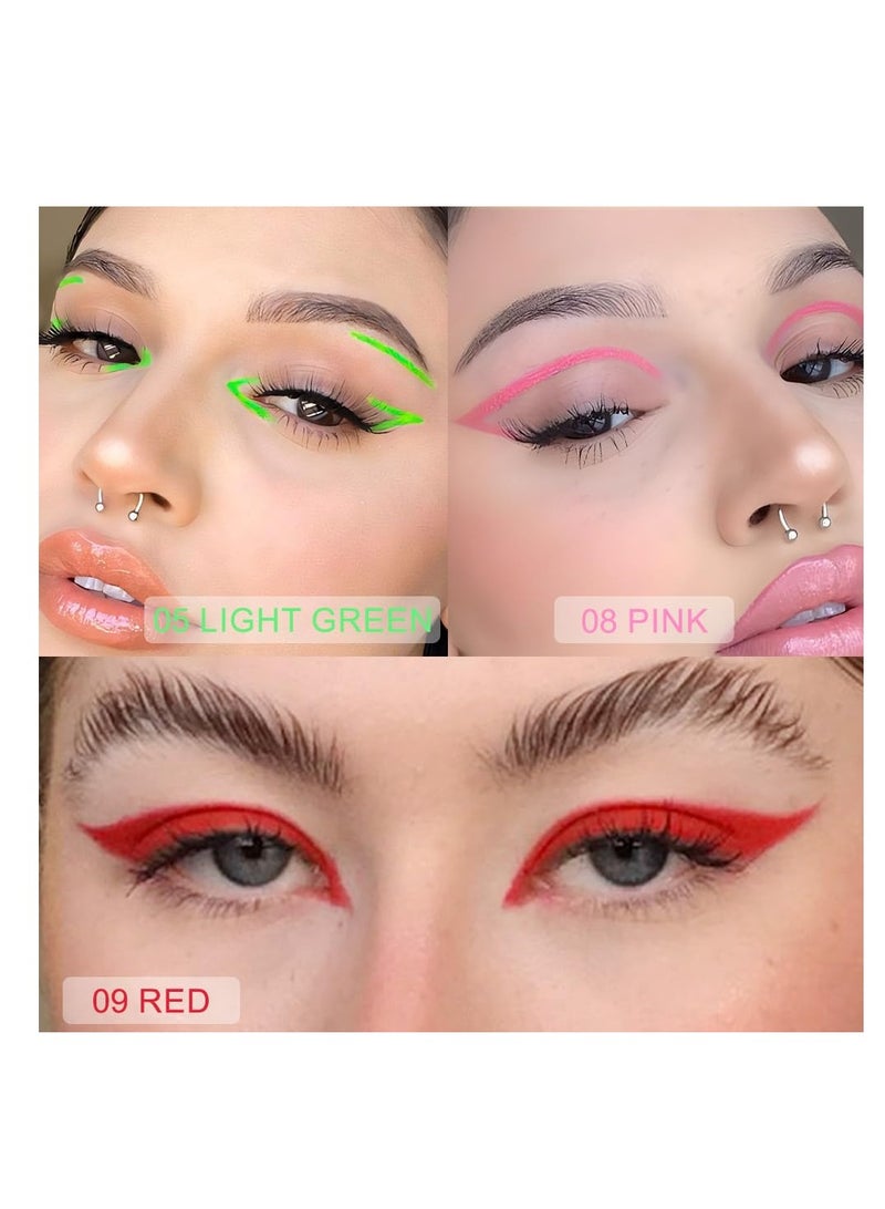 6Pcs Waterproof Colored Eyeliner Liquid Eye Liner Set, Waterproof Liquid Eyeliner, Light Green Pink Wine Red Orange Red, Fine Speed Dry Liquid Eyeliner, Waterproof, Long-Stay and Mess-Proof