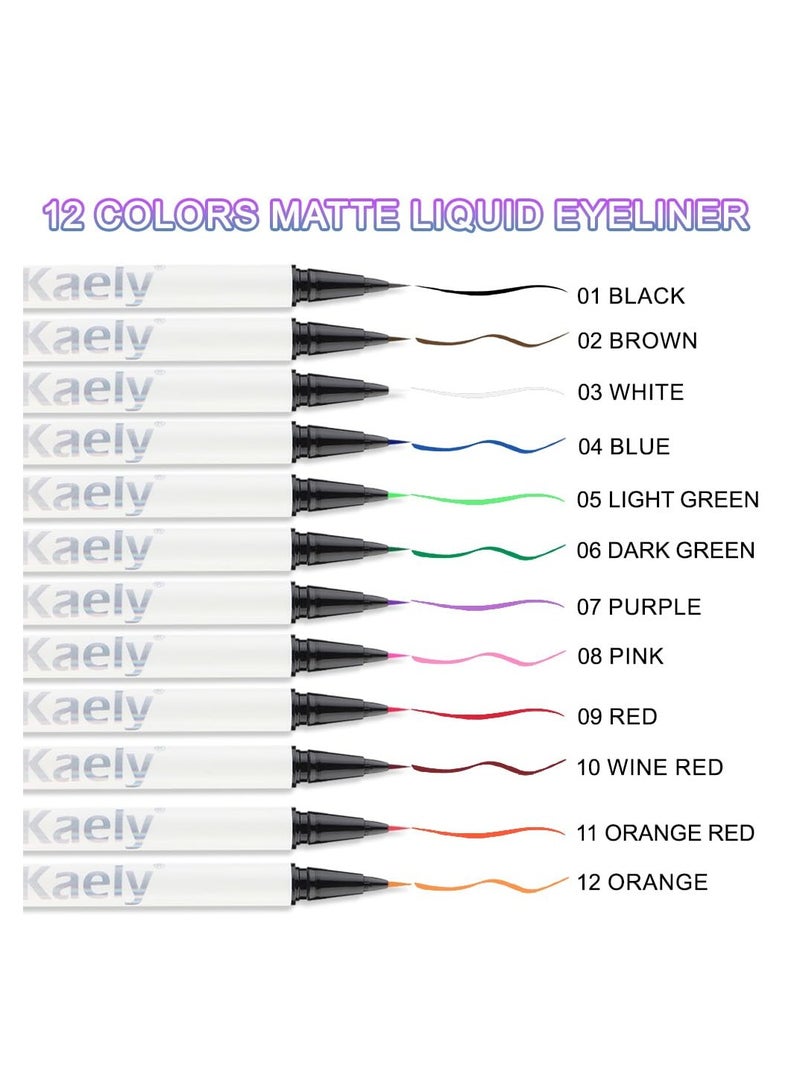 6Pcs Waterproof Colored Eyeliner Liquid Eye Liner Set, Waterproof Liquid Eyeliner, Light Green Pink Wine Red Orange Red, Fine Speed Dry Liquid Eyeliner, Waterproof, Long-Stay and Mess-Proof