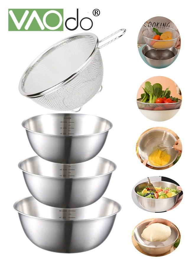 Mixing Bowl and Colander Stainless Steel Bowl for Salad Pasta Mixing Dough Baking Colander for Cooking Sifter Strainer Sliver