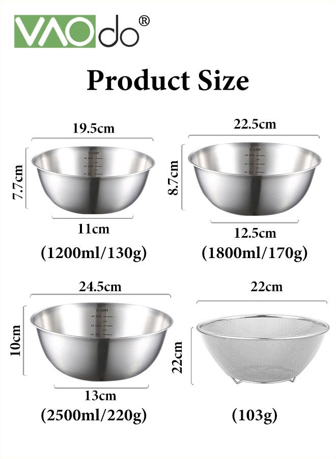 Mixing Bowl and Colander Stainless Steel Bowl for Salad Pasta Mixing Dough Baking Colander for Cooking Sifter Strainer Sliver