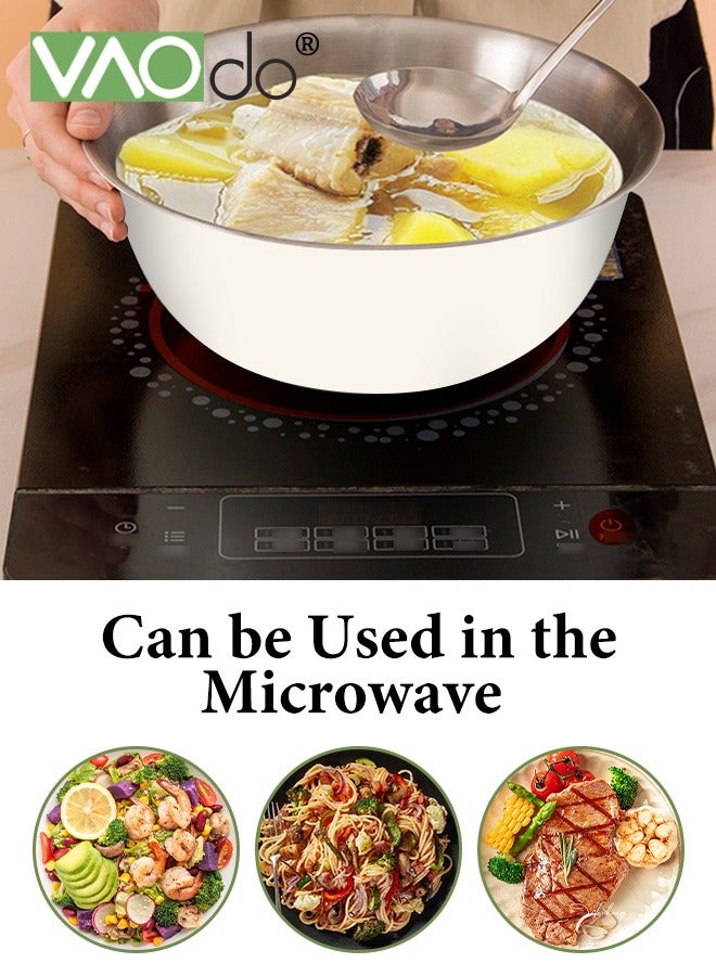 Mixing Bowl and Colander Stainless Steel Bowl for Salad Pasta Mixing Dough Baking Colander for Cooking Sifter Strainer White